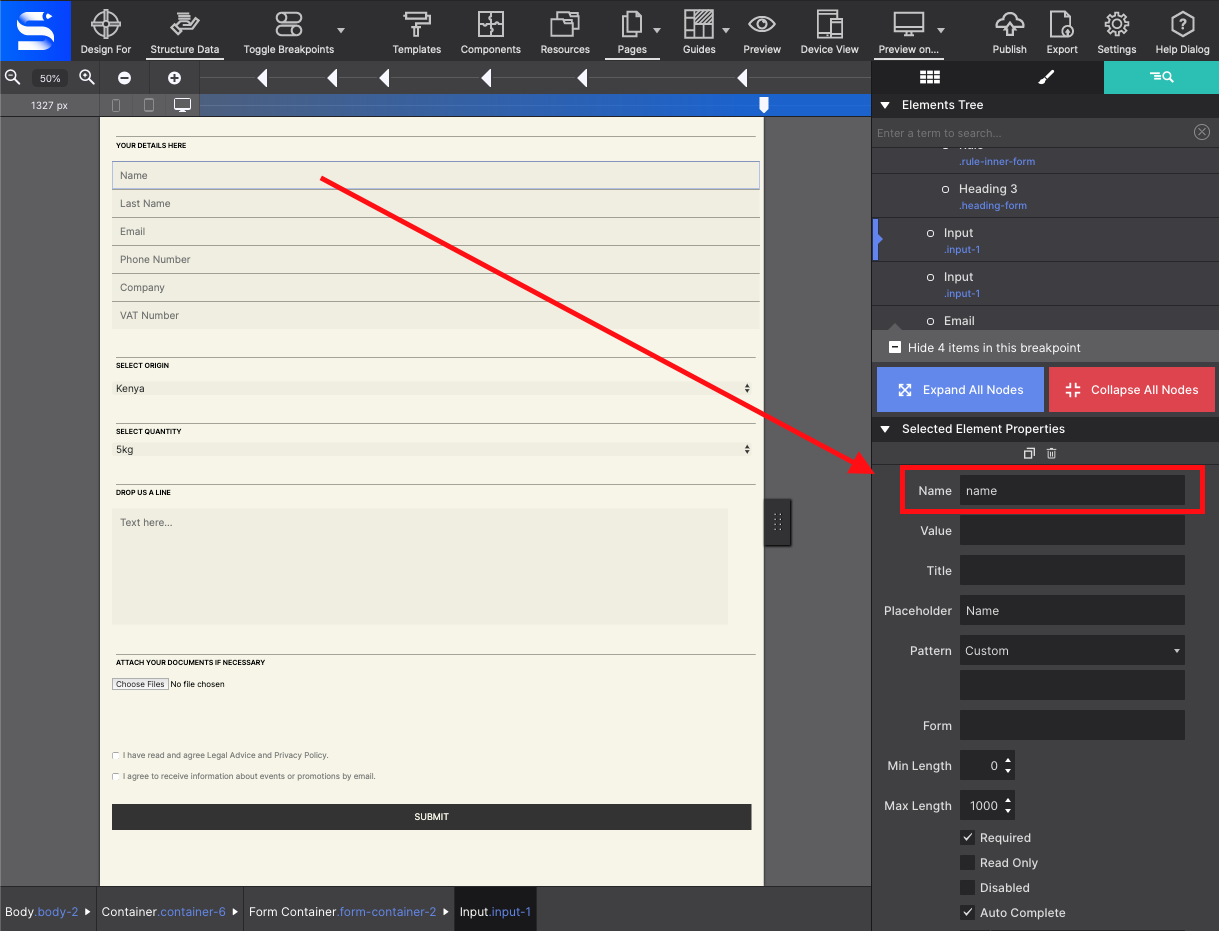 Enter Name Attributes